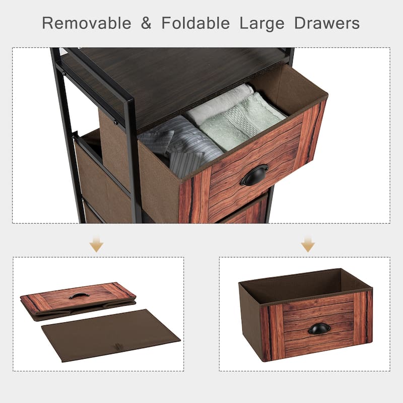 Costway 3 Drawer Fabric Dresser Storage Tower Nightstand Sturdy Steel