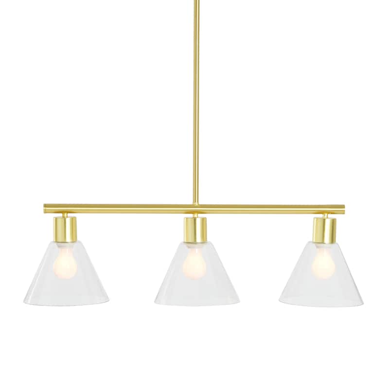 Metal and Glass Linear Chandelier - 33.8"L x 8.6"W x 58.3"H - Brushed Gold