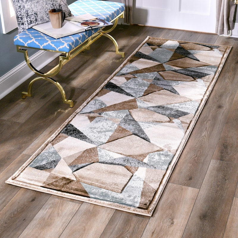 Orelsi Collection Abstract Area Rug - 2'8'' X 11'10'' - Brown/Light Blue