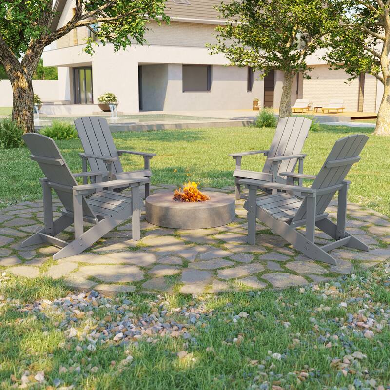 Bonosuki Weather-resistant Wood Outdoor Adirondack Chairs-Set of 4 - Light Grey