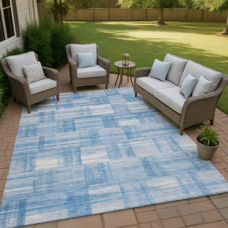 Machine Washable Indoor/ Outdoor Solid Hatches Chantille Rug - Denim - 3' x 5'