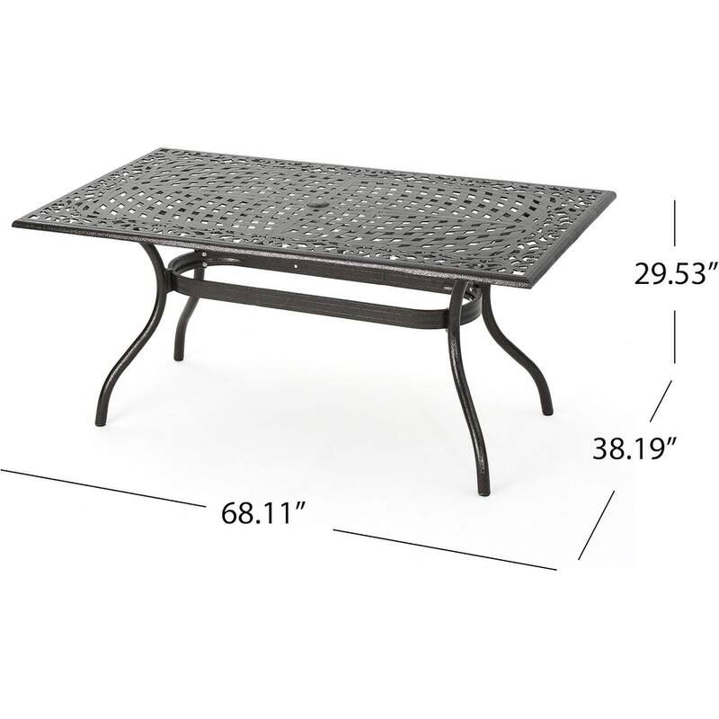 Ravenna 6-Person Bronze Aluminum Patio Set - Rectangular Dining Table with Floral Lattice