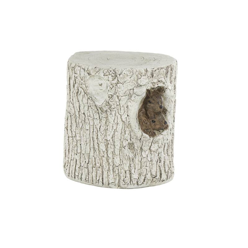 White Magnesium Oxide Tree Trunk Squirrel Garden Stool with Brown Accents