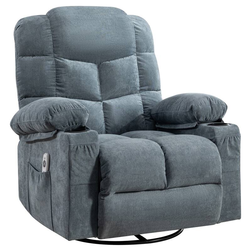 Oversized Massage Swivel Recliner Chair with Lumbar Heating for Living Room Rocker Recliner with Cup Holders and USB Charge Port