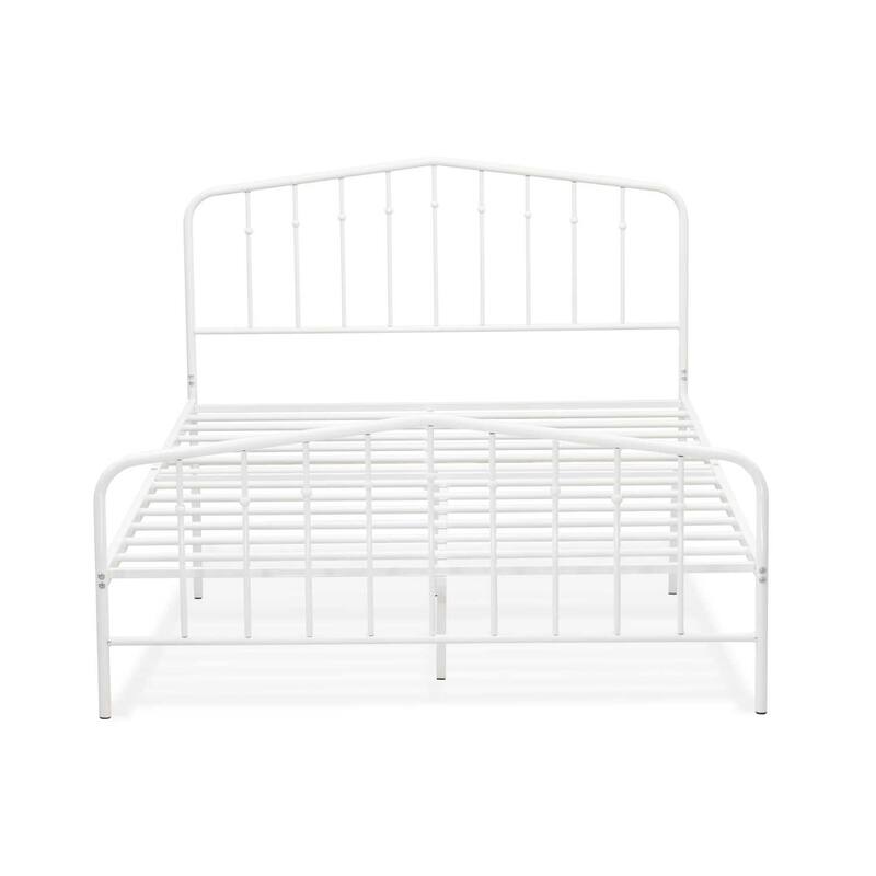Queen Size Platform Bed - Modern Metal Bed Frame with Legs - White Finish