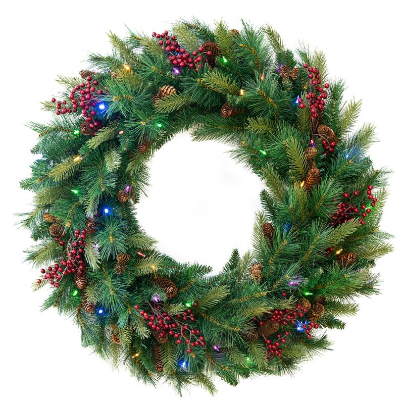 Traditional Woodland Berry Wreath B/O LED Lights (24", 30", 36")