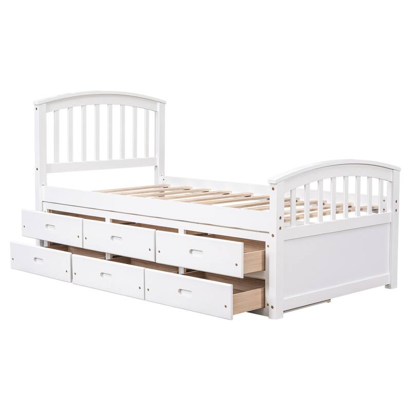 High-Quality Twin Platform Storage Bed with 6 Drawers, Pinewood Construction, Kids and Adults Use