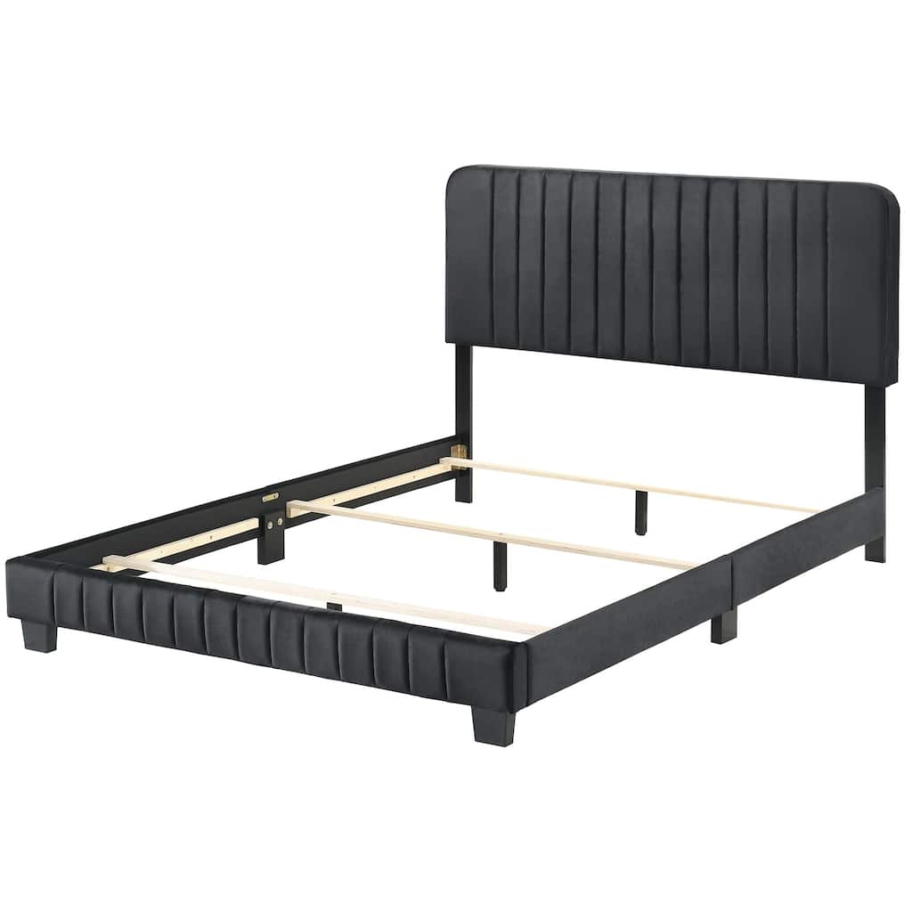Upholstered Tufted King Panel Bed - 86" - Black