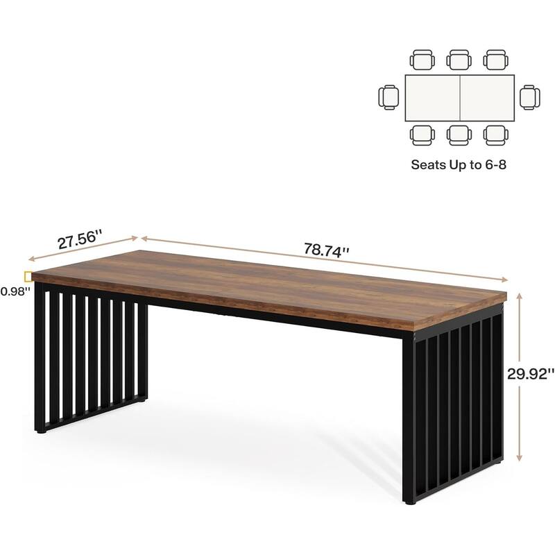 6.56 ft Industrial Conference Table, Rectangular Meeting Table for Seminar, Business & Negotiation