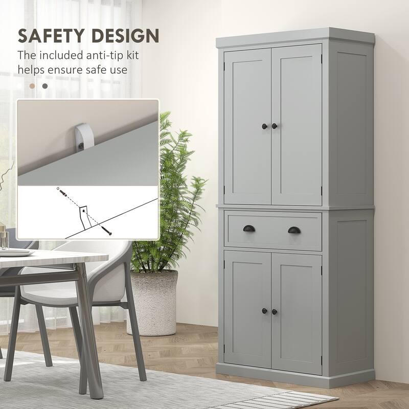 HOMCOM 72" Freestanding Kitchen Pantry Cabinet, Tall Storage Cabinet with 2 Door Cupboards, Drawer and Adjustable Shelves