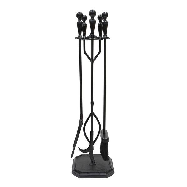 slide 2 of 5, Achla Designs Plymouth Set of 4 Fireplace Tools w/Rectangular Base, 29.5 Inch Tall, Black