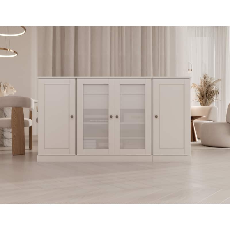 Palace Imports 100% Solid Wood 65" Sideboard with Solid, Frosted Glass Doors, 2-Drawers and Adjustable Shelves