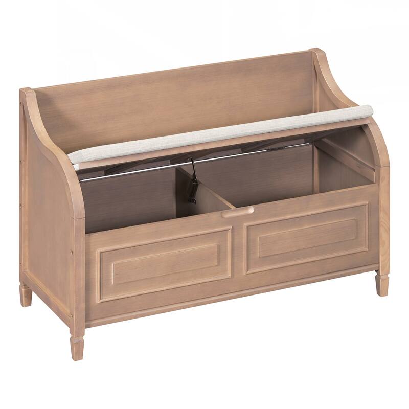 Rustic Style Solid wood Entryway Multifunctional Storage Bench with Safety Hinge