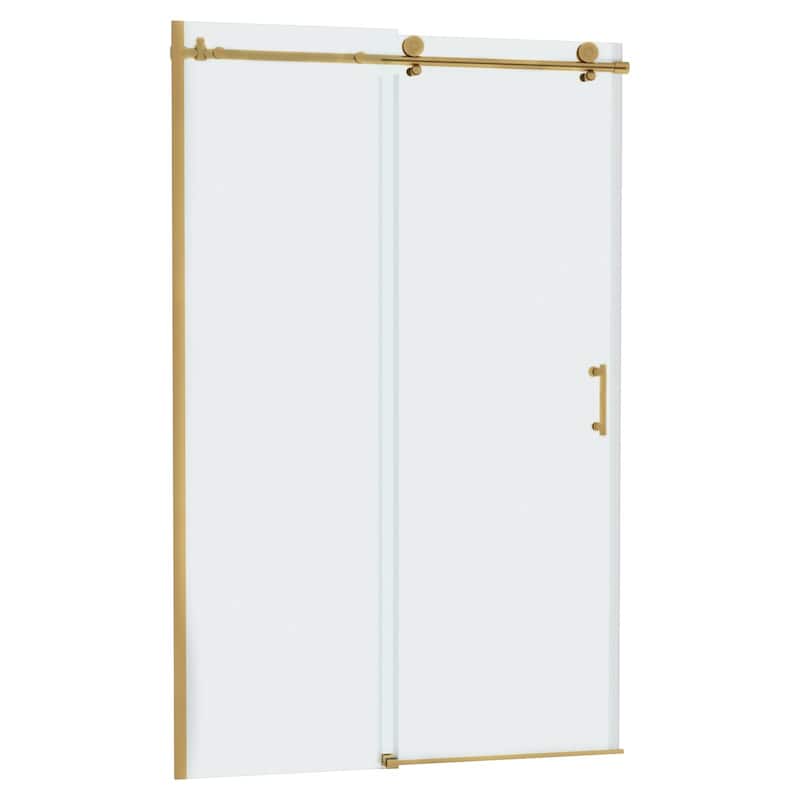 Lordear 48" x 76" Glass Shower Door Aluminum Semi-Frameless Single Sliding Adjustable Shower Enclosure - 48 in.W x 76 in H. - Gold - 48 in.W x 76 in  H.