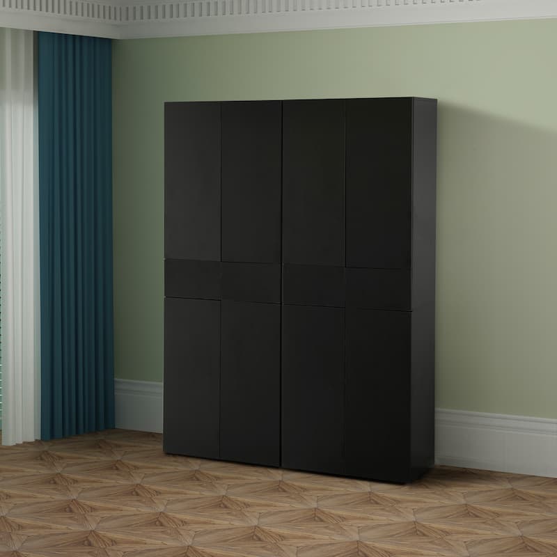 66" Kitchen Pantry Cabinet with 4 Doors, 3 Adjustable Shelves, 2 Cabinets with 1 Drawer – Elegant Freestanding Farmhouse Storage