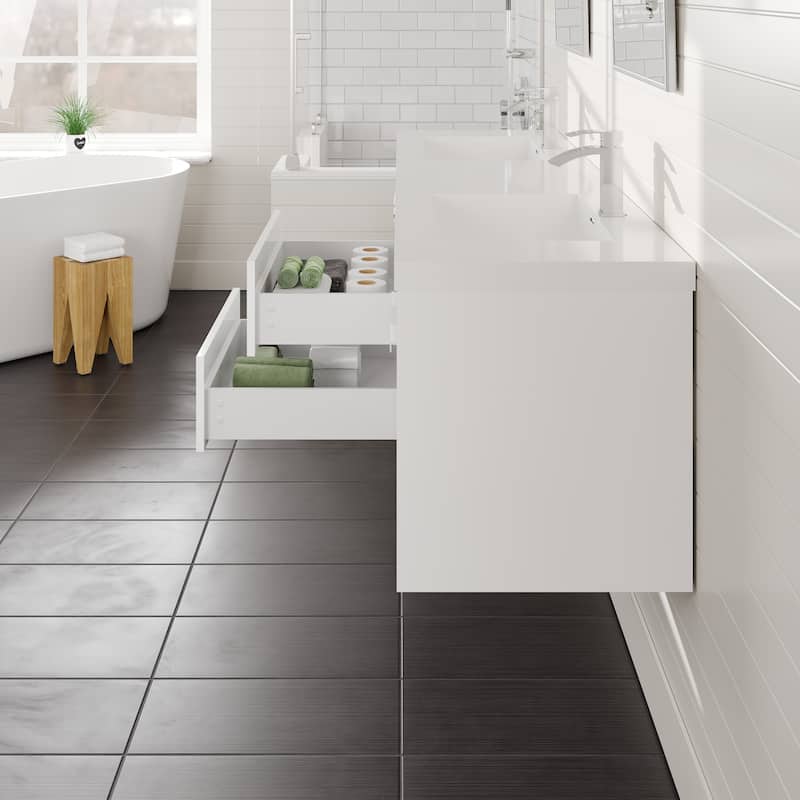 Lugano 72"W Wall Mount Bath Vanity with Acrylic Top & Integrated Sinks