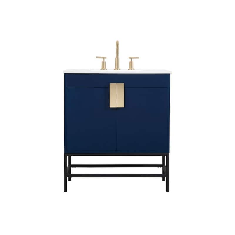 Elegant Lighting VF48830M Eugene 30" Free Standing Single Basin Vanity - Blue - Painted