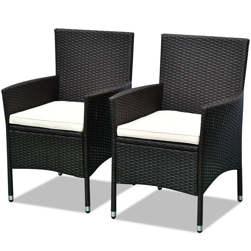 Outsunny 2 PCS Rattan Wicker Dining Chairs with Cushions and Anti-Slip Foot, Patio Stackable Chairs Set - Black