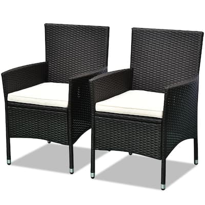 Outsunny 2 PCS Rattan Wicker Dining Chairs with Cushions and Anti-Slip Foot, Patio Stackable Chairs Set