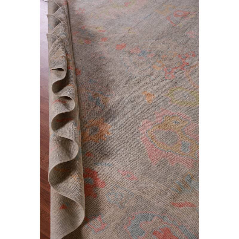 Hand Knotted Oriental 100% Wool Carpet Transitional All-Over Greys & Charcoal Oushak Area Rug - 13' 0'' X 9' 9''