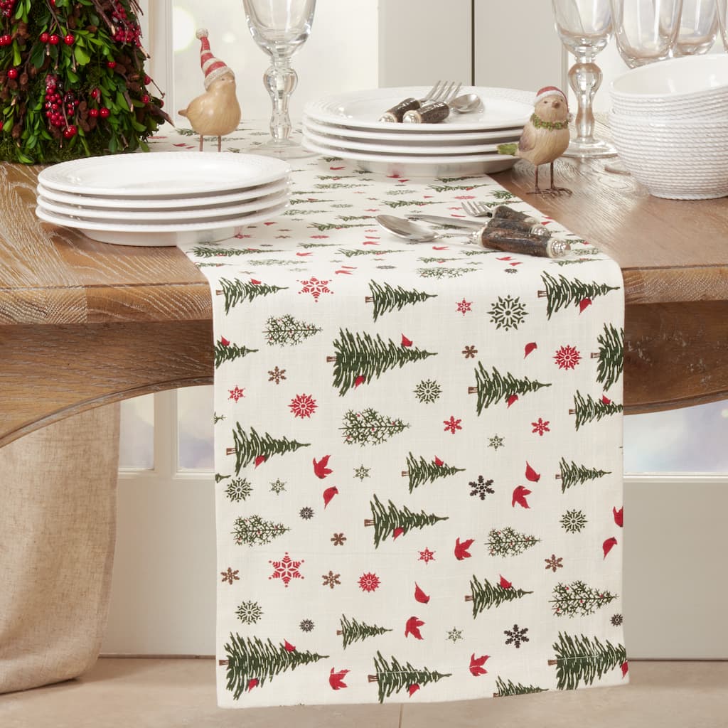 Long Table Runner With Christmas Tree & Snowflakes Design
