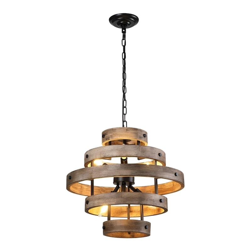 Wooden Rustic Lantern Chandelier, 6-Light Contemporary Pendant Light - N/A