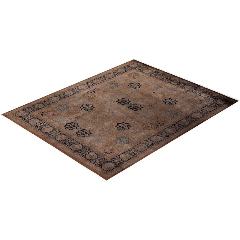 Overton Hand Knotted Wool Vintage Inspired Modern Contemporary Overdyed Brown Area Rug - 8' 3" x 10' 2"