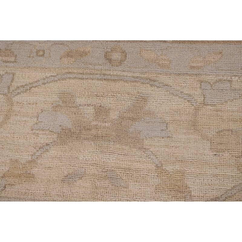 Vegetable Dye Oushak Turkish Rug Handmade Floral Beige Wool Carpet - 7'11" x 10'2"