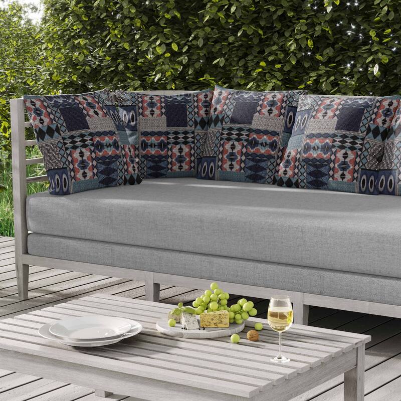 Patched Perfection Indoor/Outdoor Reversible Throw Pillow Blue and White