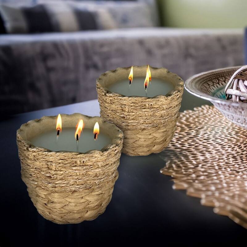 Set of Two 8 Oz Rattan Style Ceramic Candles