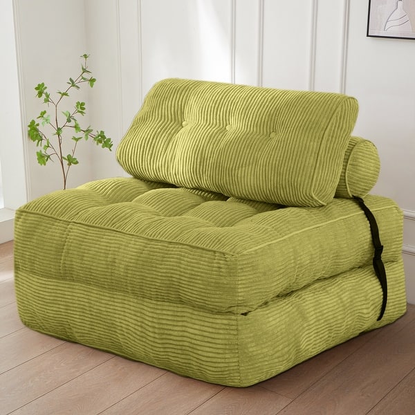 slide 2 of 10, 8"Corduroy Folding Couch Sofa Bed,Single Green