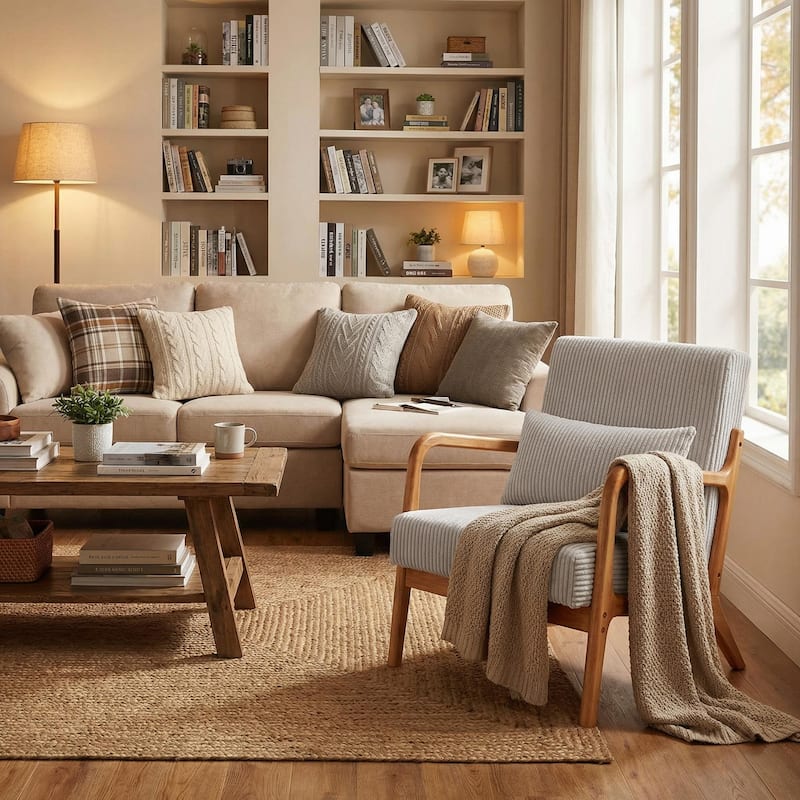 HOMYLIN Mid-Century Modern Accent Chair with Wood Arms