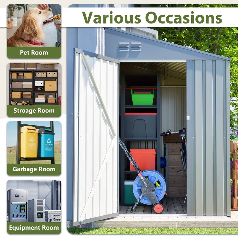 4x7 Foot Lean-To Shed, Heavy-Duty Steel Outdoor Storage for Garden Tools & Bicycles