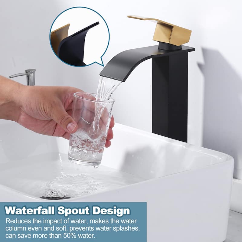 WOWOW Single Handle Single Hole Waterfall Bathroom Vessel Faucet