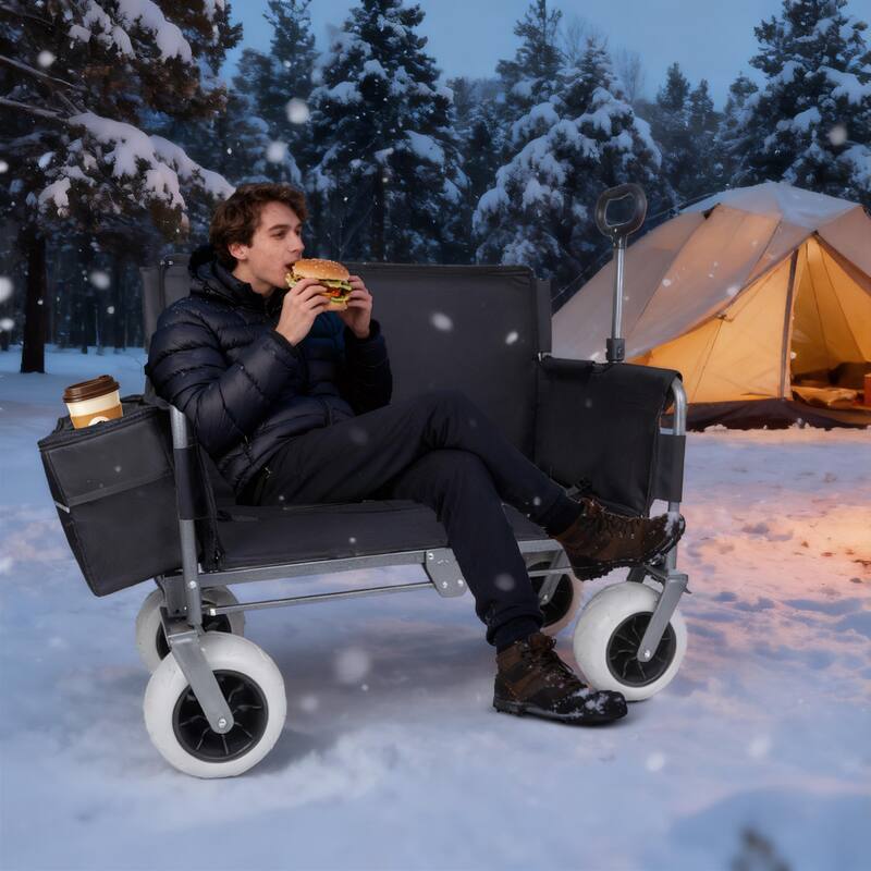 3-in-1 Heavy-Duty Folding Wagon Cart with Bench Seat & Storage, patent protection-Includes 1 ice pack, 500lbs, 180L Capacity
