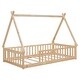 preview thumbnail 7 of 7, Natural Twin Size Pine Wood Tent-shaped Floor Teepee Bed with Guardrails, Slats and Rood