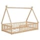preview thumbnail 7 of 7, Twin Size Tent-shaped Floor Bed, Teepee Bed with Guardrails, Wooden Montessori Floor Bed Frame for Kids, Kids Bedroom Furniture
