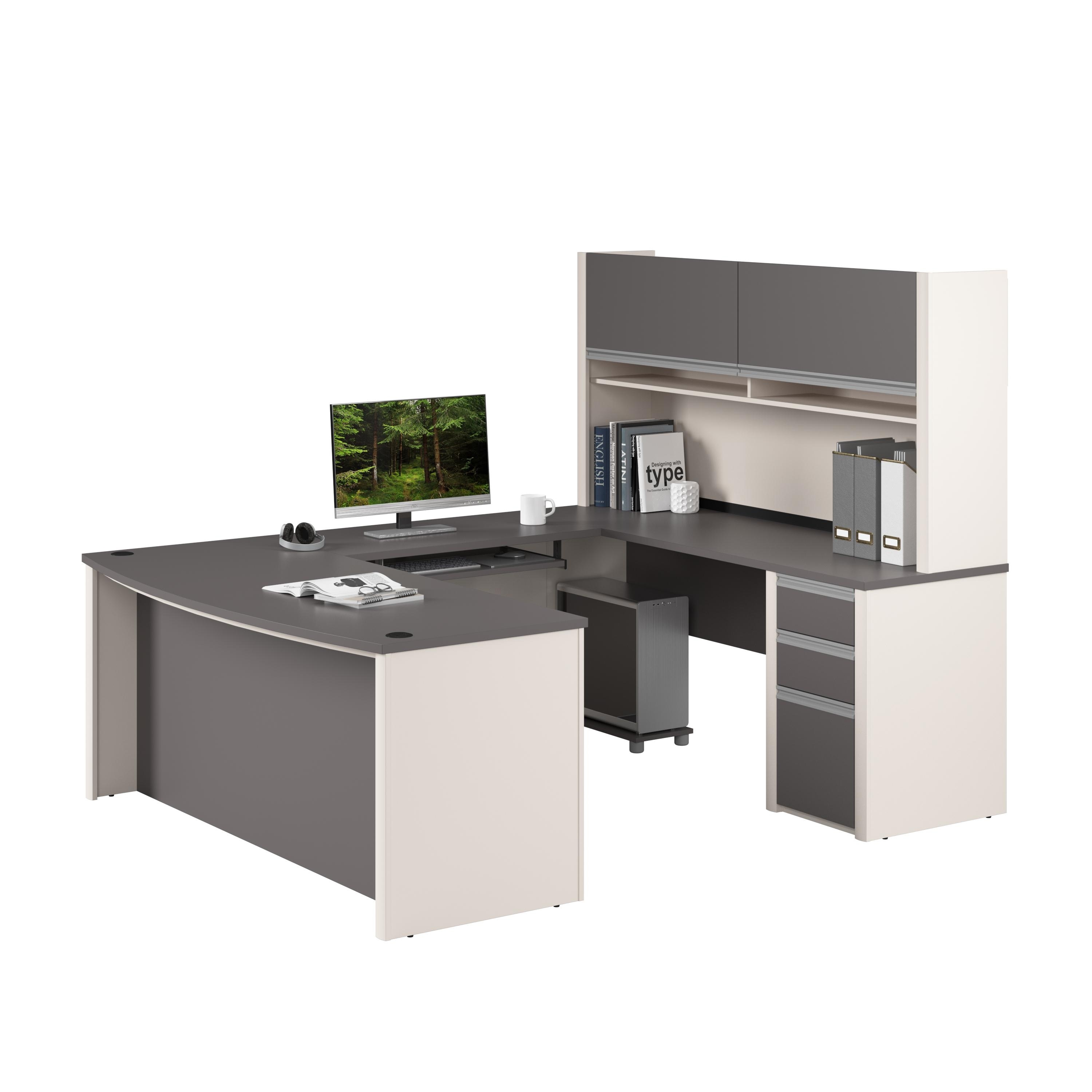 Bestar Connexion 72W U-Shaped Executive Desk with Pedestal and Hutch
