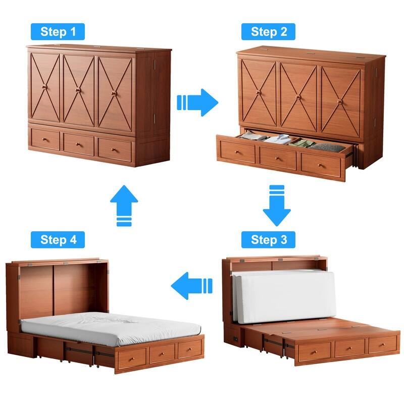 Mixoy Murphy Bed with Foldable Mattress,Modern Cube Cabinet Bed with Storage Drawer & USB Charging Station