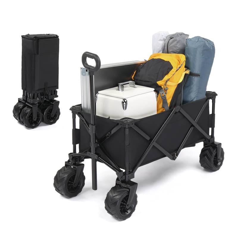 Garden Cart 220lbs Capacity Portable Collapsible Utility Wagon - N/A - Black