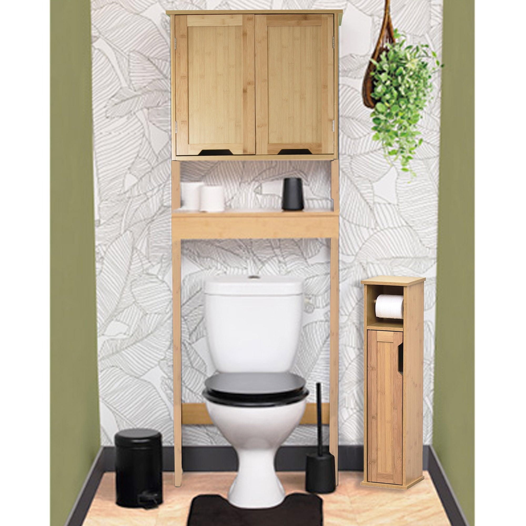 Spirich-2 in 1 Toilet Roll Paper Holder with Bathroom Storage Cabinet  ,White - White - Bed Bath & Beyond - 31893745