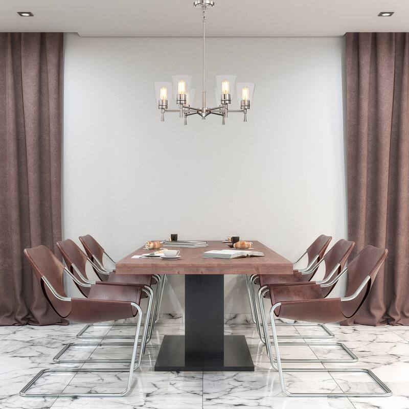 Brushed Nickel 6-Light Modern Chandelier with Clear Cone Glass Shades - Brushed Nickel