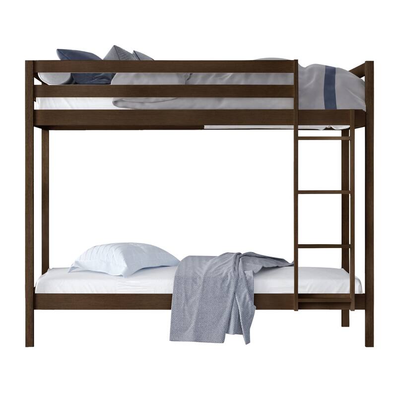 CraftPorch Modern Twin Over Twin Size Wooden Bunk Bed - Walnut