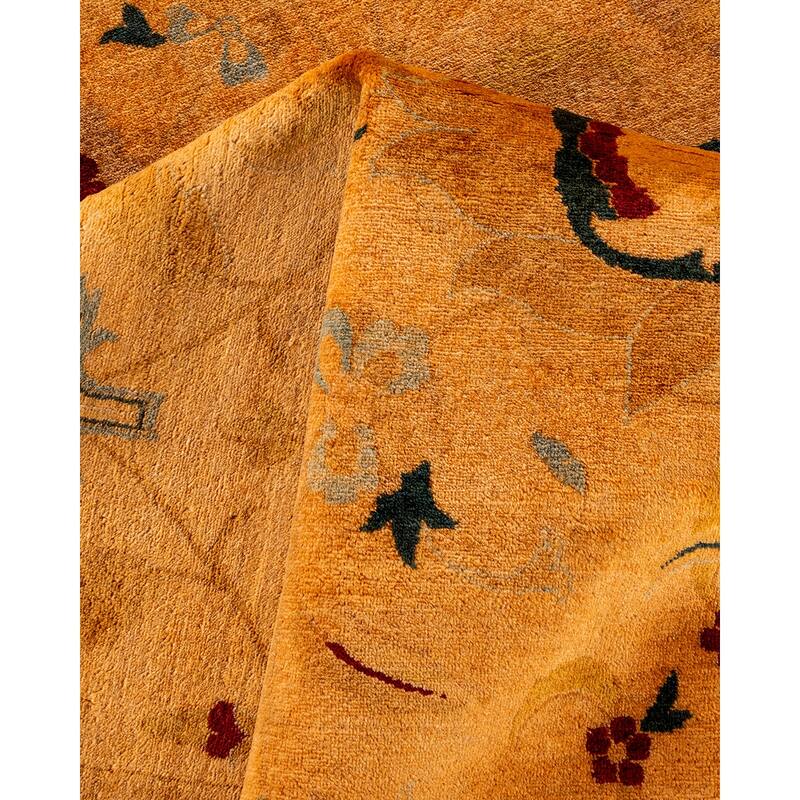 Overton Hand Knotted Wool Vintage Inspired Modern Contemporary Overdyed Orange Area Rug - 8' 10" x 11' 9"