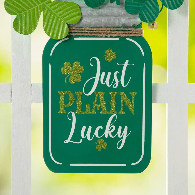 Glitzhome St. Patrick's Wooden Shamrock Doorknob Hanging Decor