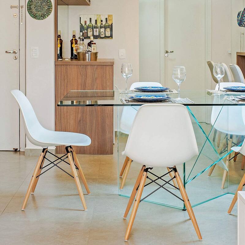 Furniwell Set of 4 Dining Chairs,Plastic Armless Chairs, Mid-century Modern, Kitchen, Dining Room, Bedroom, Living Room - White