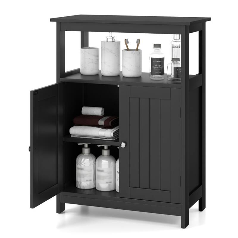 Modern Wooden Freestanding Floor Cabinet with Adjustable Storage Shelf for Bathroom or Living Room - 23.5" x 12" x 31.5" - Black