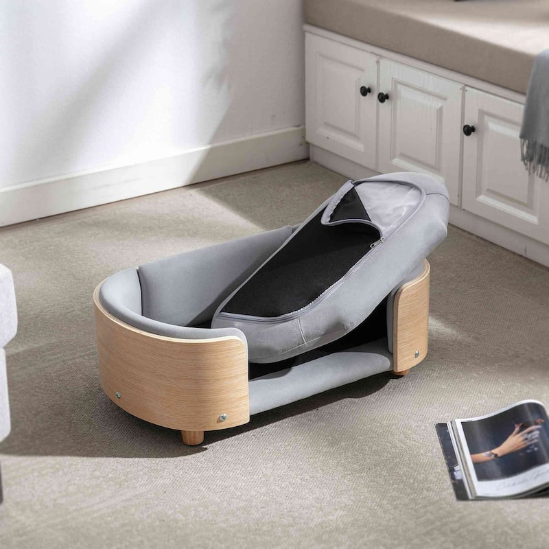 Dog Bed Pet Sofa With Solid Wood legs and Bent Wood Back,Small Size
