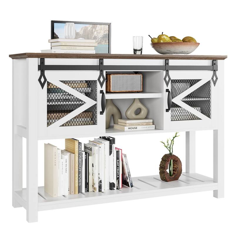 Farmhouse Entryway Table with Sliding Barn Doors
