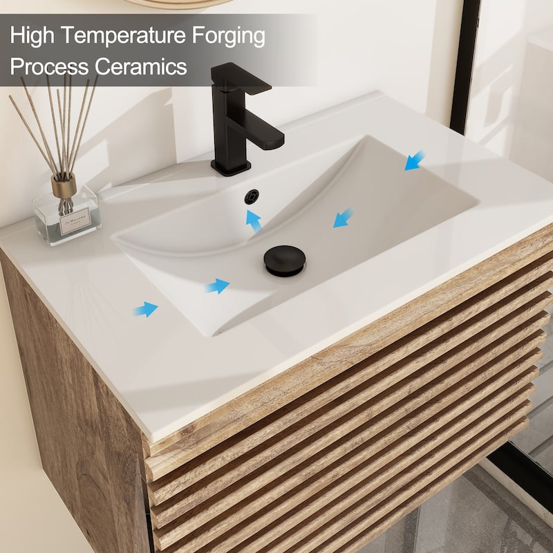 Wall Mounted Bathroom Vanity Set W/ Drop in Sink Mid-Century Cabinet Set